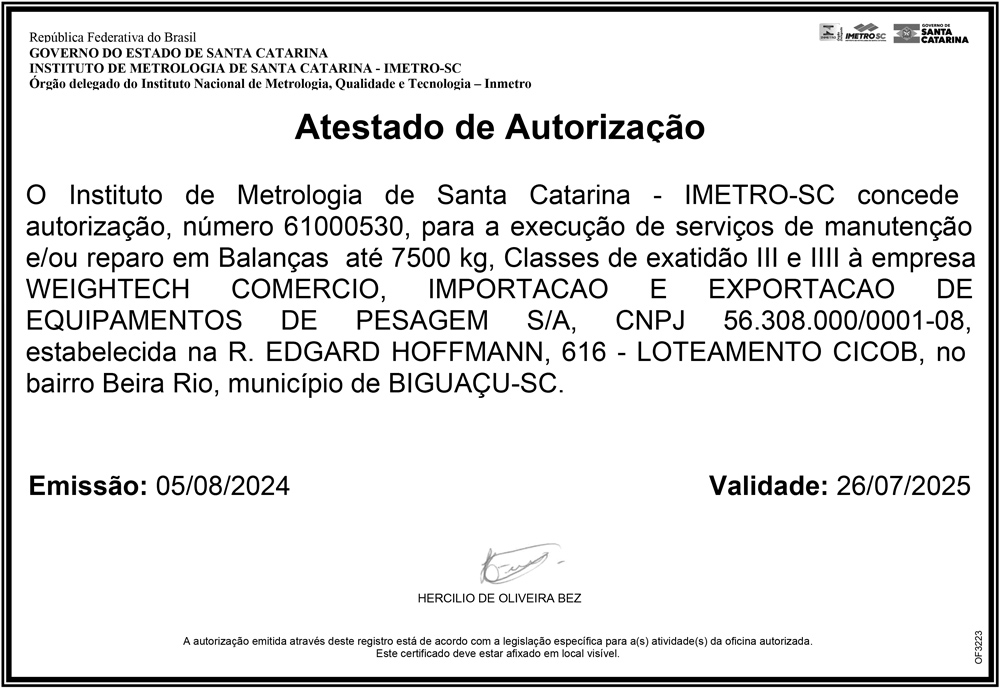 Atestado INMETRO