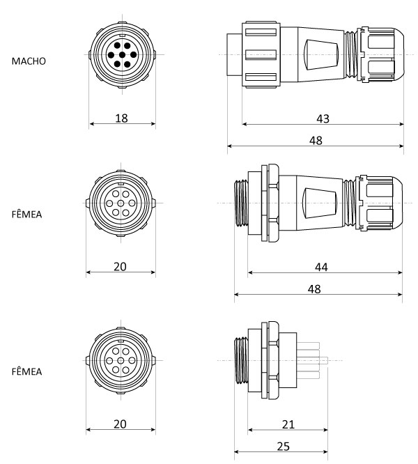 Conector IP68 13mm Conector IP68 13mm